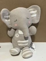 Living Textiles Knitted Theodore Elephant Gray Plush Lovey Rattle Vgc 14&quot; - £11.64 GBP