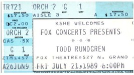 Todd Rundgren Concerto Ticket Stub Luglio 21 1989 St.Louis Missouri - £36.87 GBP