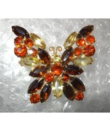 Weiss Rhinestones Gold Tone Topaz Root Beer Orange Butterfly Brooch Pin - £98.29 GBP