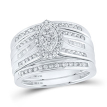 Sterling Silver Round Diamond 3-Pc Oval Bridal Wedding Ring Band Set 1/2 Cttw - £255.41 GBP