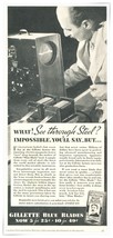 Print Ad Gillette Blue Blades See Through Steel 1935 2/3-Page Advertisement - $9.70
