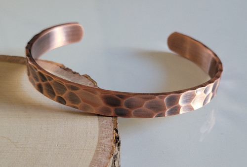 Hammered Copper Bracelet / Bangle 2.75" washed / plated pillow puffy vintage Item image 10