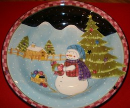 Laurie Gates Large Serving Bowl Pottery Holiday Snowman 14/4&quot; Xmas - £46.41 GBP