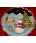 Laurie Gates Large Serving Bowl Pottery Holiday Snowman 14/4&quot; Xmas - £46.92 GBP