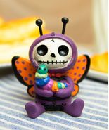 Ebros Furry Bones Purple Butterfly And Caterpillar Figurine Furrybones F... - $21.11 CAD