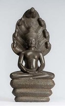 Antico Bayon Stile Khmer Beige Seduta Naga Meditazione Buddha - 49cm/50.8cm - £2,058.54 GBP