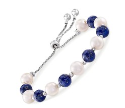 Lapis and 8-9mm Cultured Pearl Bolo Bracelet in - £141.37 GBP