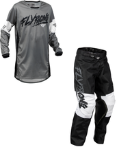 Fly Racing Kinetic Khaos Grey Black White Dirt Bike Youth MX Motocross Gear - £113.94 GBP