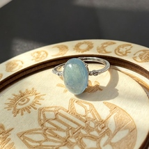Natural Aquamarine Oval Cabochon Ring 925 Silver Twisted Band Adjustable - $42.00