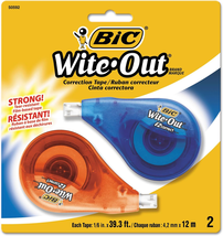 Wite-Out Brand EZ Correct Correction Tape, 39.3 Feet, 2-Count Pack of white - £11.39 GBP