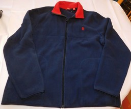 Izod Men&#39;s Fleece Zip Up Jacket shirt jacket Size L large Navy Blue Red GUC - £16.18 GBP