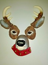 Christmas Buck Reindeer Wall Hanging  5 Piece Plaster Red Collar Jingle ... - £6.11 GBP