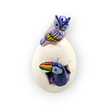 Hatched Egg Pottery Bird Pink Owl Blue Toucan Mexico Hand Painted Signed... - $14.83