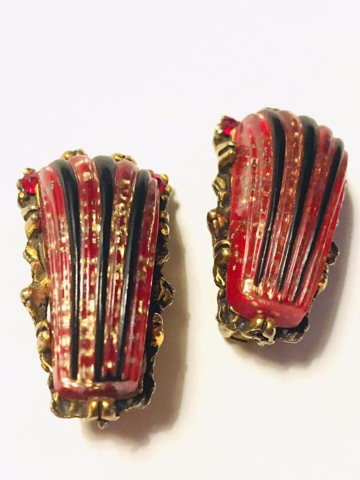Vintage Selro Selini Style Earrings 50s Auntie Mame Retro Red Gold Fleck... - $30.00