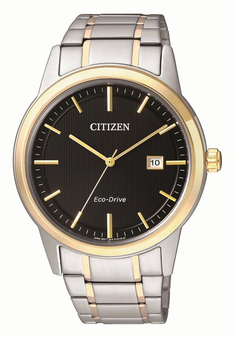 NEW CITIZEN AW1238-59E Eco-Drive Two-Tone Stainless Steel Black Dial Sport Watch