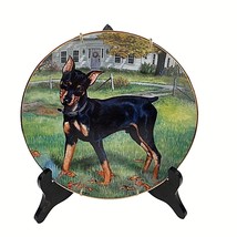 Danbury Mint Miniature Pinscher Autumn Playtime Plate 8.25" w Hanger - $11.77