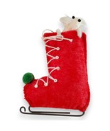 VTG Handmade Felt Mouse in Ice Skate Christmas Ornament Red Kitsch 3.25&quot;... - $9.99