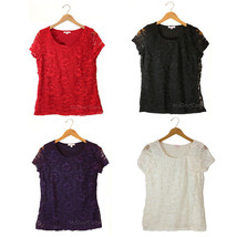 ISAAC MIZRAHI Short Sleeve Pullover Classic Blouse Top Lace Shirt S/M/L/... - $34.99