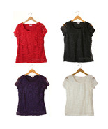 ISAAC MIZRAHI Short Sleeve Pullover Classic Blouse Top Lace Shirt S/M/L/... - £28.03 GBP