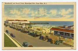 Boardwalk and Beach Front Municipal Pier Postcard Cape May New Jersey 1947 - £9.34 GBP