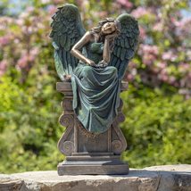 30.7&quot; Tall Magnesium Angel Statue Sitting on Pillar (Antique Bronze) - £259.78 GBP