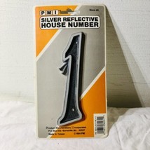 PMI vintage black reflective house number #1 silver reflect edges 5 1/2&quot;in. tall - $4.79