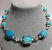 Artisan Handmsde Chunky Blue Stone Bead Beaded Star Toggle Clasp 18&quot; Necklace - £37.17 GBP