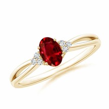 ANGARA Solitaire Oval Ruby Split Shank Ring with Trio Diamonds - £1,238.25 GBP