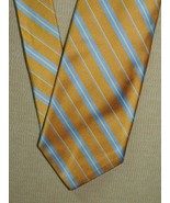 Brooks Brothers USA Neck Tie/Necktie Silk gold blue white stripes 60&quot;x3.75&quot; - $20.24