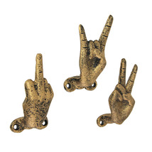 Zeckos Set of 3 Cast Iron Hand Gesture Decorative Wall Hooks - £39.73 GBP