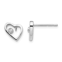 Sterling Silver White Ice .02 Ct Diamond Heart Earrings - £93.16 GBP