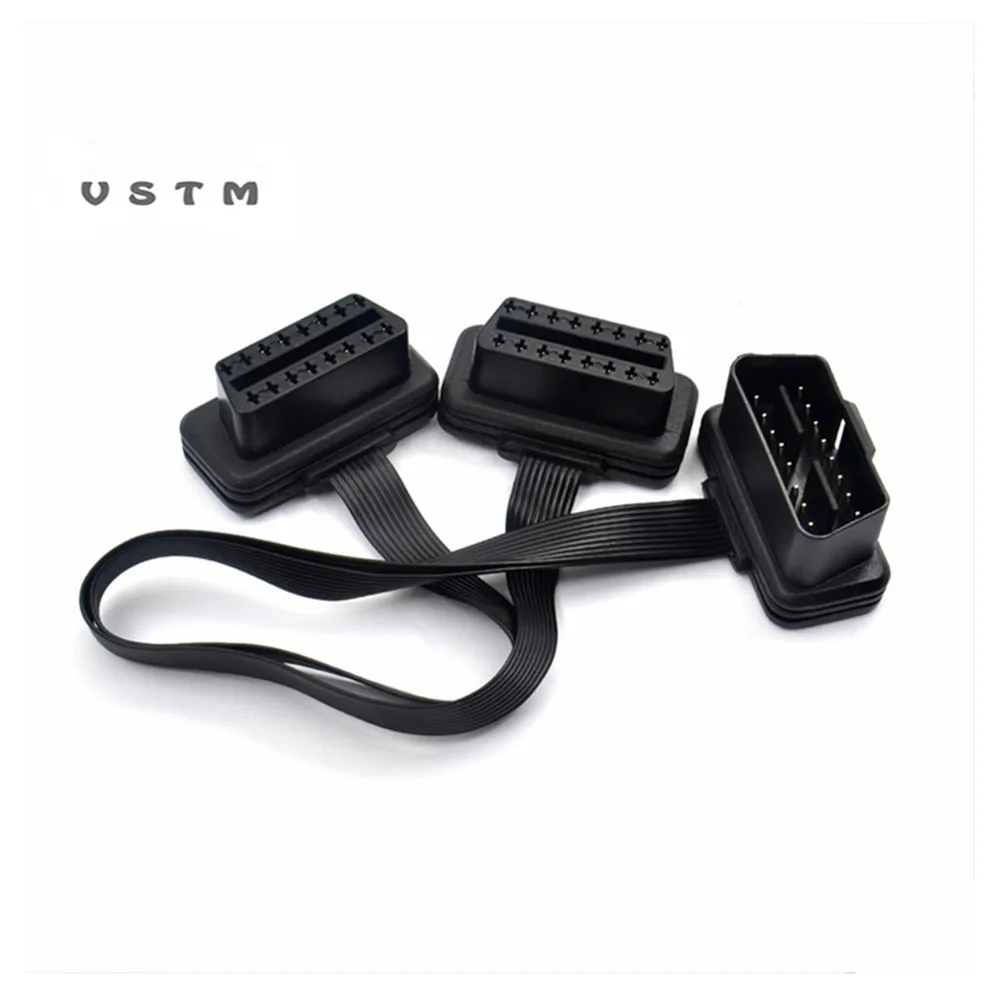 Quallity Flat+Thin 16Pin OBD 2 Extender OBD2 16 Pin ELM327 Male To Dual Female Y - £73.69 GBP