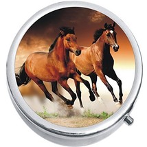 Brown Horses Medicine Vitamin Compact Pill Box - £7.69 GBP