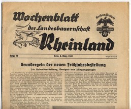 (2) Issues 1937, 1941 &quot;Wochenblatt der Landesbauernschaft Rheinland&quot; - £11.99 GBP