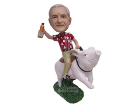 Custom Bobblehead Cool Dude In Casual Attire Riding A Pig - Sports &amp; Hobbies Hun - £132.94 GBP