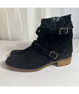 Paul Green Ally Moto Sz 10 Belted Boots Black Suede Ankle - $88.83