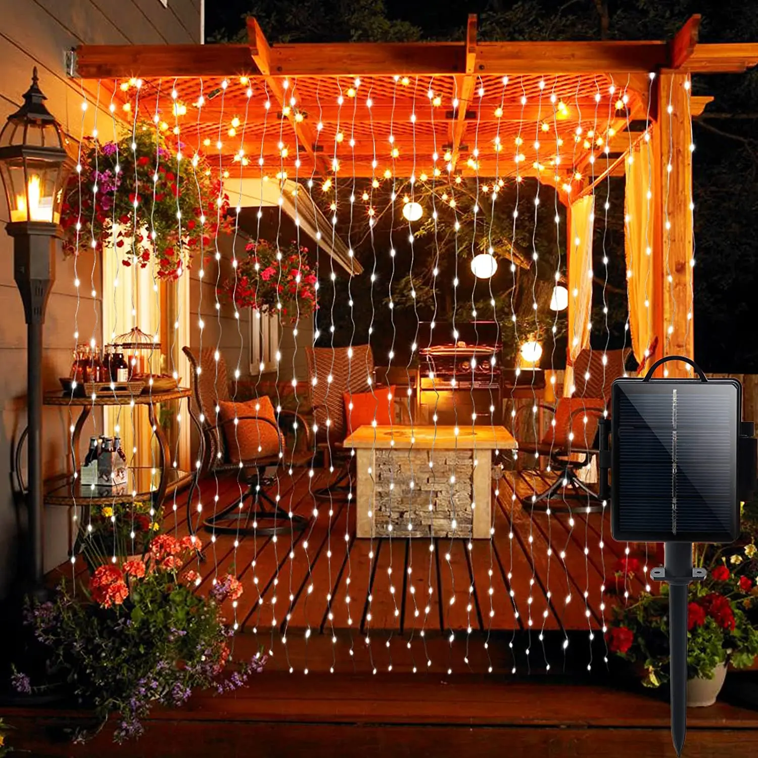 Outdoor Solar String Lights Solar Powered Fairy Curtain Lights with 8 Modes Wate - £84.18 GBP