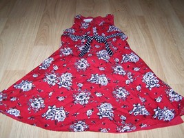 Size 6 Bonnie Jean Red Black Floral Rose Print Summer Dress Polka Dot Ribbon EUC - £17.38 GBP