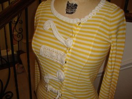 Anthropologie SPARROW yellow striped Sweater cardigan Cute S - $23.70