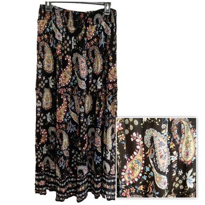 Bila Black Multicolor Paisley Pull On Boho Maxi Skirt Large - $38.00