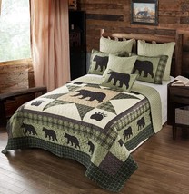 Virah Bella 3 Pc. King Lodge Quilt Bedding Set - Bear Star - Rustic, Green/White - £93.48 GBP