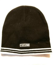 Black Classic Cuffless CCM Logo Knit Beanie Hat Ski Cap Tuque W/Thin Str... - £7.33 GBP