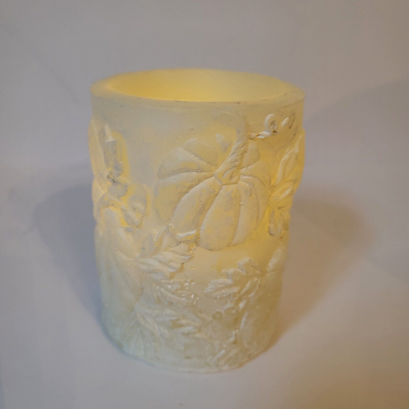 Ashland Flameless Real Wax LED Pillar Candle Cream Ivory Color PUMPKINS 4" - $7.69