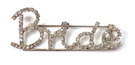 Bride Brooch Pin White / Colorless Rhinestones Silver Tone Word Letters - £8.96 GBP