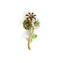 Authenticity Guarantee 
Vintage 1940&#39;s Multicolored Enamel Gemstone Flow... - £795.35 GBP