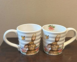 Coffee Mugs Set Of 2 Cups New Easter Bunny Floral Spring Pattern Butterf... - $36.99
