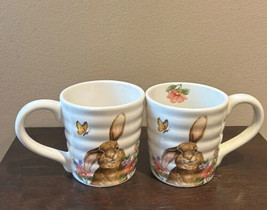 Coffee Mugs Set Of 2 Cups New Easter Bunny Floral Spring Pattern Butterf... - £29.02 GBP