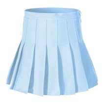 Women&#39;s High Waist Solid Pleated Mini Tennis Skirt (XL, Light blue) - £21.17 GBP