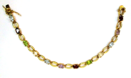 Gold Over Sterling Silver Multi Color Gemstone Tennis Bracelet Marked FAS 925 - £51.95 GBP