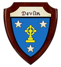 Devlin Irish Coat of Arms Shield Plaque - Rosewood Finish - $48.00
